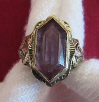 Vintage A&s 14k White Gold Filigree Ring With Amethyst Stone