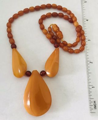 Antique Egg Yolk Butterscotch Amber Bead Carved Necklace 14.  4 Grams Chinese
