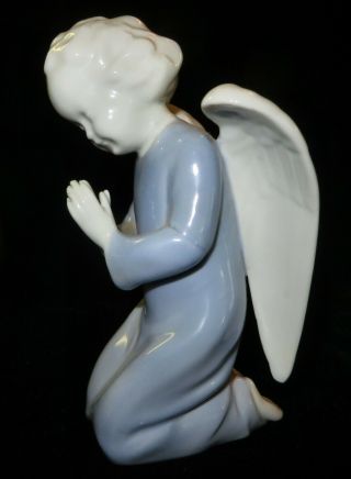 Vintage Reginart Porcelain Kneeling Angel Figurine Blue White Made In Japan