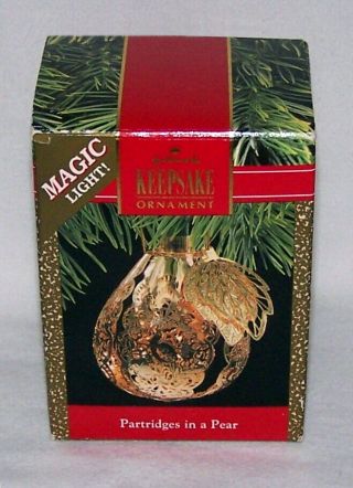1990 Hallmark Partridges In A Pear Christmas Magic Keepsake Ornament -