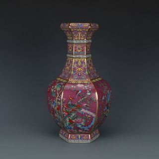 13 " China Antique Porcelain Qing Qianlong Famille Rose Flowers And Birds Vase