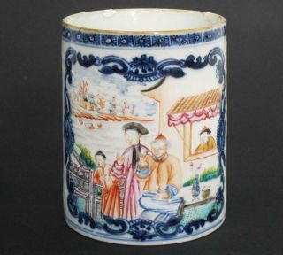 18th Century Antique Chinese Export Famille Rose Porcelain Mug With Figures