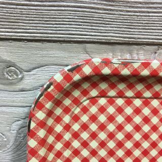 Set Of 2 Vintage Metal Trays 13.  5” x 10.  5” Red White Gingham Rectangle 2
