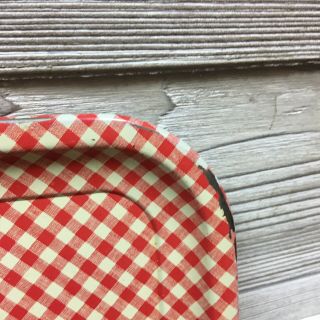Set Of 2 Vintage Metal Trays 13.  5” x 10.  5” Red White Gingham Rectangle 3