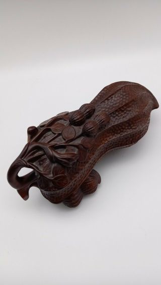 Antique Carved Wooden Japanese Or Chinese Peanut Shaped Box