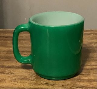 Vintage Glasbake Christmas Green Milk Glass Coffee Mug Cup