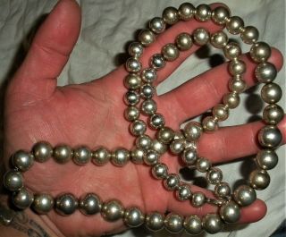 Vintage Navajo Sterling Silver Bead " Pearl " Necklace 29 X 5/16 - 1/2 Inches Vafo