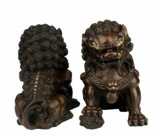 Pair Feng Shui Chinese Classical Bronze Lion Statue Evil Guardian Door Fu Foo 2