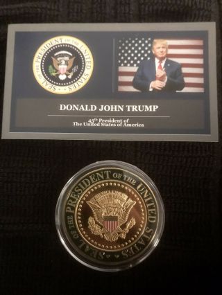 24k Gold Plated Donald Trump 45th Presidential Seal Commemorative Coin W/ A