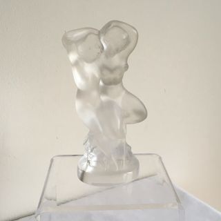 Vintage Lalique France Clear & Frosted Glass Adam & Eve Nude Figurines Signed