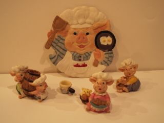 1997 Popular Imports Resin - Pigs - Chefs/cooks 5 Piece - Miniature Tea Set