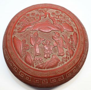 Antique Chinese Cinnabar Lacquer Round Covered Box