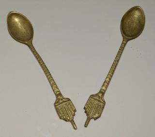 Two Interesting Design Unique Brass Tone Mini Spoons