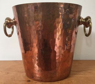 Vintage Williams Sonoma France Hammered Copper Pot Ice Bucket With Brass Handles