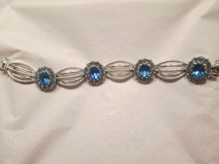 Vintage Coro Blue Rhinestone Silver Tone Bracelet