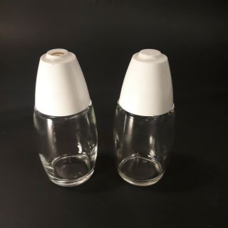 Vintage Gemco Salt Pepper Shakers - Clear Glass - White Top Has Humidity Block
