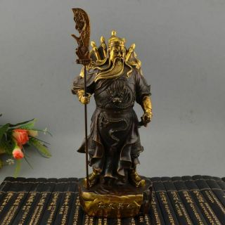 10” Chinese Bronze Gilt Enamel Dragon Robe Guan Gong Guan Yu Guan General Statue