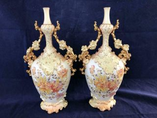 Fine Vintage French Limoges Porcelain Hand Painted Vases.
