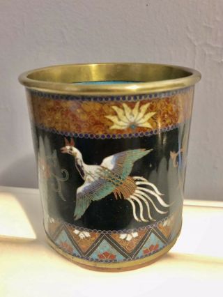 Rare Meiji Antique Japanese Cloisonné Phoenix Ho Bird Brush Pot Cylinder Vase