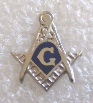 Vintage 10k White Gold Mason Blue Lodge Lapel Pin Or Tie Tack - Masonic Freemason