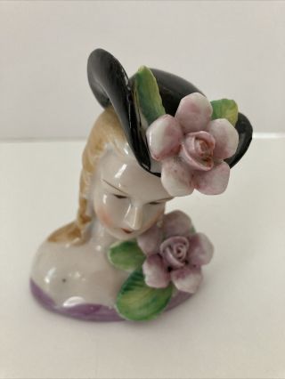Vintage Ceramic Woman’s Head Bust Hat Flowers Japan