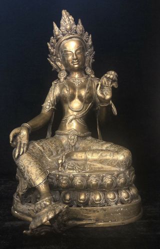 Large Antique Chinese Bronze Buddha Guanyin Kwan - Yin Goddess Budda Statue