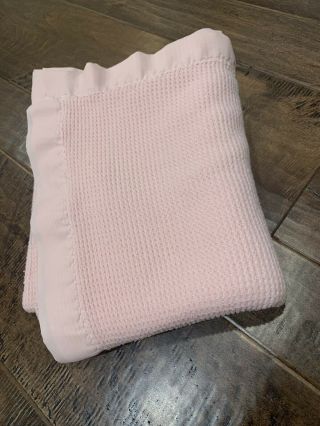 Vintage Waffle Baby Morgan Blanket Pink Nylon Binding