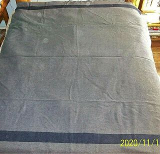 Vintage Wool Blanket M - 1885 US Army Spanish American War Gray Blue Stripes Antiq 2