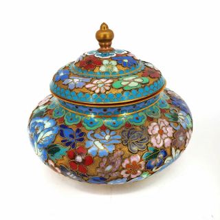 Antique Chinese Champleve Cloisonne Lidded Vase Urn Early 20th Century 1920