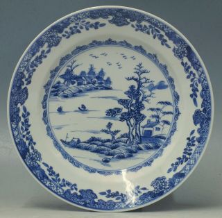 A Perfect Antique Chinese 18th C Porcelain Blue And White Export Plate Qianlong