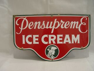 Vintage Pensupreme Ice Cream Large Die - Cut Porcelain Advertising Sign