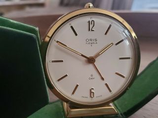 Vintage Oris 8 Day Travel Alarm Clock Swiss Made Mechanical Near