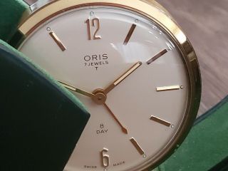 Vintage ORIS 8 Day Travel Alarm Clock Swiss Made Mechanical Near 3