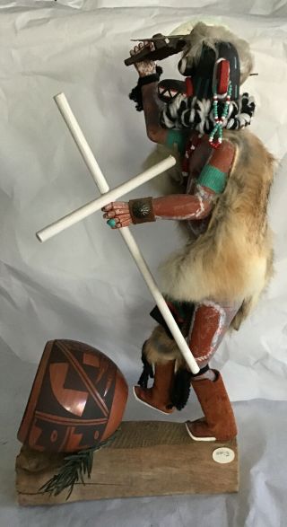 Hopi Large Vintage Awatovi Ogre Man Kachina Doll Signed 15” T 7.  5” Long.  Bowl