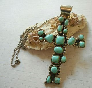 Huge Vintage Mexico Sterling Silver Turquoise Cross 20 