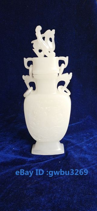E54 Exquisite Fine Chinese Hand - Carved Natural Afghanistan Jade Dragon Vase