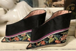 Antique 19th C.  Chinese Embroidered Silk Lotus Shoes Bound Feet