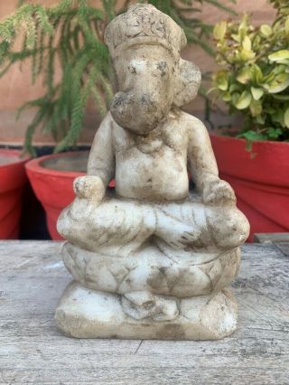 Antique Old Hand Carved Marble Stone Indian Religious Deity Lord Ganesha Statue