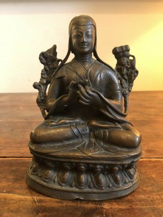 A Stunning 19th.  C Bronze Figure Of A Lama - Buddha,  Chinese,  Indian,  Tibetan