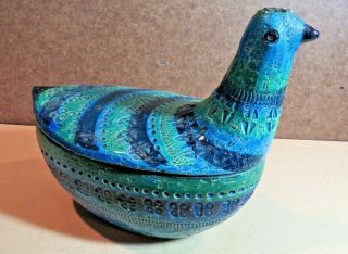 Vintage Bitossi Rimini Blu Ceramic Bird - Bowl W/ Lid - Rare,  Mid Century