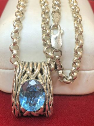 Vintage Estate Sterling Silver Blue Topaz Necklace Pendant Signed Effy
