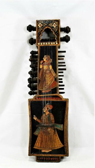 Rare Antique 18th Century Hand Made Painted India Sarangi Stringed Instrument