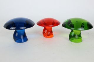 3 Vintage Viking Glass Mushroom Paperweights Bluenique Avocado X2 Mid X1 Small
