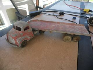 Tractor Trailer Rare Old Vintage Pressed Steel 18 " Long 1940 " S Pre - Owned