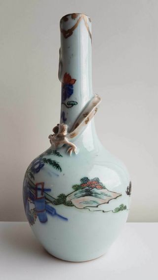 Antique Chinese Porcelain Famille Rose Dragon Bottle Vase Scholars China 10 