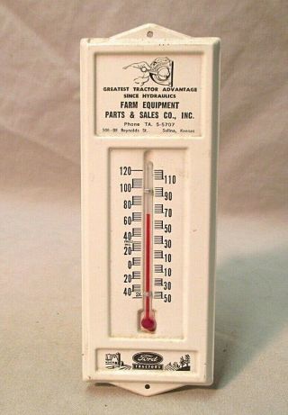 Vintage Ford Tractor Tin Thermometer Sign Farm Equipment Sales Salina Kansas