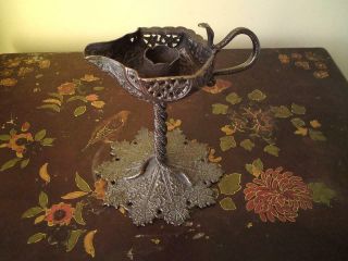 Antique Persian Kashmir Tin Copper Metalwork Serpent Oil Lamp Candle Holder