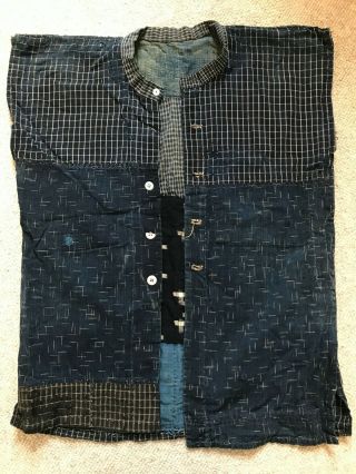 Japanese Antique Natural Indigo Dye Boro Noragi Buttoned Vest
