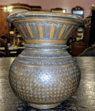 Rare 17th Century Indian Copper & Brass Ganga - Jumna Lota Hindu Holy Water Vessel