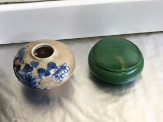 Antique Chinese Qing Dynasty Porcelain Brush Washer & Trinket Box